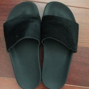 Adidas Adilette slides, calf hair